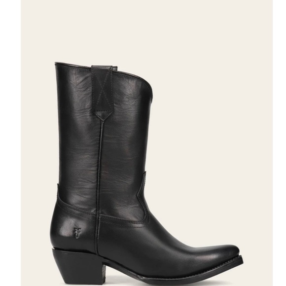 NEW FRYE SACHA MID PULL ON Black Leather Cowboy Boots - Picture 2 of 9